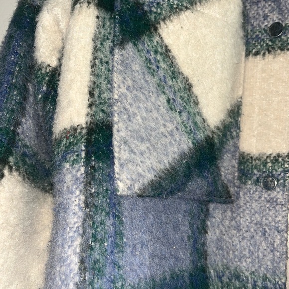 Abercrombie Long-Length Wool-Blend Shirt Jacket Blue Plaid - Picture 5 of 5